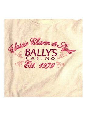 Ballys Casino Classic Charm & Style T-Shirt 2X White Pre-Shrunk 100% Cotton Est.